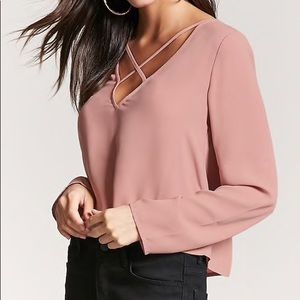 Blush Strappy V-neck Blouse